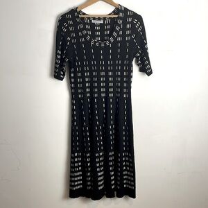 Danny and Nicole Ribbed Knit 1/2 Sleeve Midi Dress Black and White Size Large